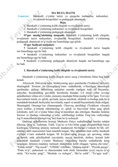 harakatli o’yinlar tarixi va qisqacha tushuncha — DOCX