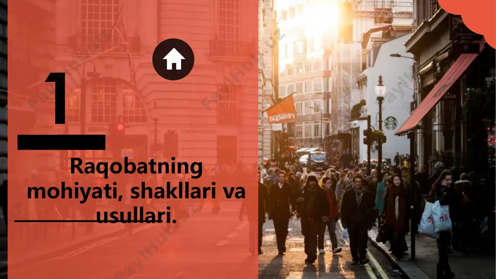 a» atamasining kelib chiqishi bozorga oid tushunchalardan (ya’ni, grekcha «monoc» - yagona, bitta va «poleo» - sotaman) tarkib topsada, biroq uning iqtisodiy asoslari aslida ishlab chiqarishga borib taqaladi. ishlab chiqarishning to‘planishi ishlab chiqarish vositalari, ishchi kuchi hamda mahsulot ishlab chiqarish hajmining yirik korxonalarda to‘planishini namoyon etadi. kapitalning to‘pianishi — bu qo‘shimcha qiymatning bir qismini jamg'arish (kapitallashtirish) natijasida kapital hajmining oshishidir. kapitalning markazlashuvi — bu bir kapital tomonidan boshqa birining qo‘shib olinishi yoki bir qancha mustaqil kapitallarning aksiyadorlik jamiyati shaklida ixtiyoriy birlashishi orqali kapital hajmining o‘sishidir. monopoliya 01 03 02 sof monopoliya monopolistik raqobat oligopoliya bozorni qamrab olish darajasiga ko‘ra mezoni: 04 monopsoniya sof monopoliya 4 sof monopoliya — tarmoqdagi yagona ishlab chiqaruvchi yoki sotuv- chining narx va ishlab chiqarish hajmini belgilashdagi yakkahukraronlik holati hisoblanadi. monopolistik raqobat monopolistik raqobat — tarmoqdagi ishlab chiqaruvchi yoki sotuvchilar soni ko‘p hamda ular o‘rtasida ma’lum darajada raqobat mavjud bo‘lgan, biroq har bir ishlab chiqaruvchi yoki …