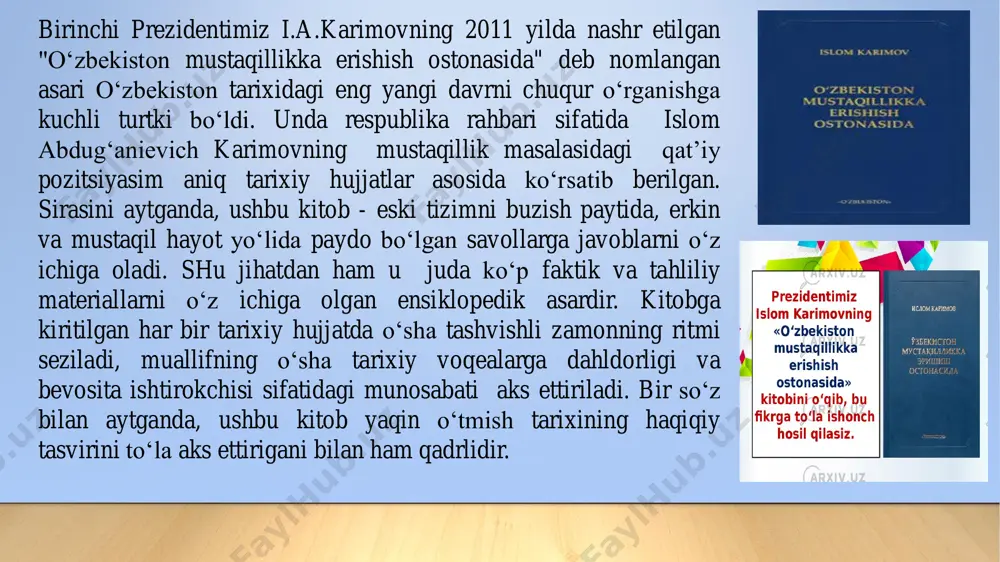 shuningdek, xalqaro munosabatlar, dunyoning zamonaviy manzarasi, globallashuv jarayonlari, ma’naviy qadriyatlarning tiklanishi, milliy mustaqillik g‘oyasi va mafkurasi, fuqarolik jamiyati va boshqalarni o‘rganishdan iboratdir. “o’zbekistonning eng yangi tarixi” o’quv kursining asosiy vazifalari yangi dunyoqarash asoslarini, mafkuraviy immunitetni, yoshlar o‘rtasida mustaqil fikrlash ko‘nikmalarini shakllantirish, talabalar ongiga asosiy madaniy tushunchalar va tamoyillarni kiritish, "ma’naviy bo‘shliq" ning paydo bo‘lishiga yo‘l qo‘ymaslikdan iboratdir. bu, yosh avlodni vatanparvarlik ruhida tarbiyalash, unlarda insoniyatning ilg‘or g‘oyalari bilan uyg‘unlashgan ijodiy dunyoqarashni shakllantirishda juda muhim omil hisoblanadi. “o’zbekistonning eng yangi tarixi” o’quv kursining amaliy ahamiyati u kishilarda nafaqat mas’uliyat, vatanparvarlik, bag‘rikenglik hissini uyg‘otadi, balki mintaqa tarixi haqidagi tasavvurlarni kengaytirishga yordam beradi, davlat mustaqilligi siyosatining aniq masalalarini ishlab chiqishda, mamlakatda demokratik islohotlarni yanada chuqurlashtirish va fuqarolik jamiyati asoslarini mustahkamlashda faol ishtirok etadi. 2020 yil “ilm-ma’rifat va raqamli iqtisodiyotni rivojlantirish yilida quyidagi ishlar ko'zda tutildi: oliy ta'lim standartlari xorijiy tajriba asosida takomillashtirish, ta'lim yo'nalishlari va o'qitiladigan fanlar qayta ko'rib chiqish. mutaxassislikka aloqasi bo'lmagan …