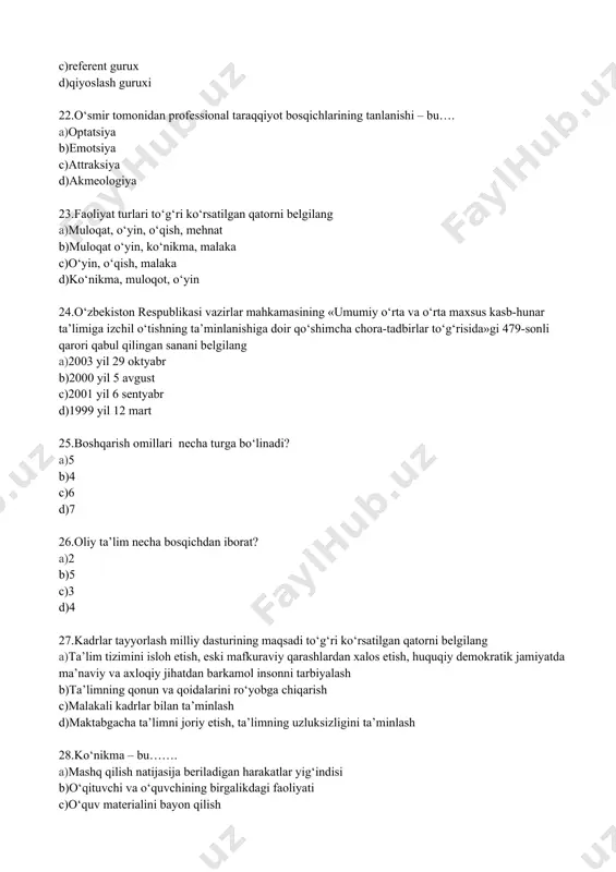 paydo bo‘ladigan va tashqi olam bilan kishining o‘z-o‘zini bilishga, uni qayta qurishga yo‘naltirilgan faolligi……..deyiladi a)faoliyat b)faraz c)motiv d)faollik 38.jinsiy yetuklik davri, jinsiy a’zolar va jinsiy bezlarning to‘la shakllanishi kuzatilib, o‘smirlarda qator jismoniy va psixik o‘zgarishlar sodir bo‘ladigan davr…… deyiladi a)pubertot dar b)etuklik davri c)o‘smirlik davri =yoshlik davri