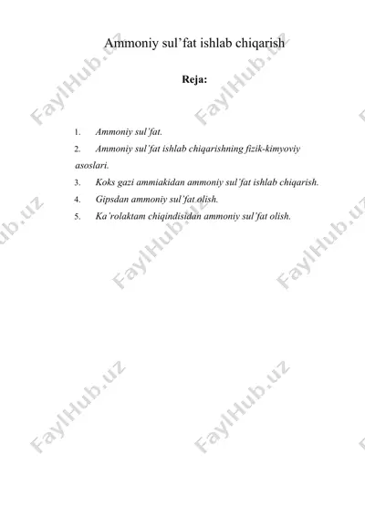 ammoniy sul’fat ishlab chiqarish — DOCX