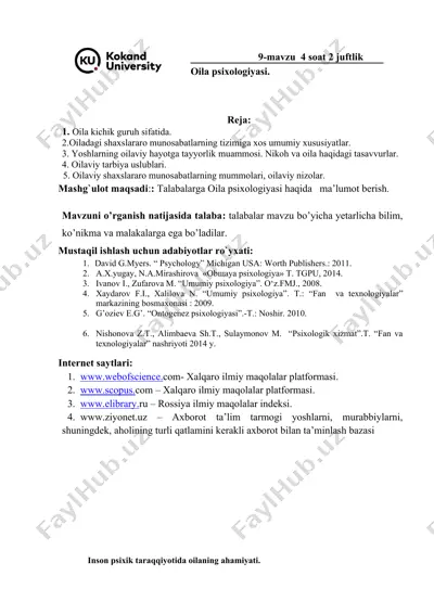 oila psixologiyasi bo‘yicha taqdimot — DOCX