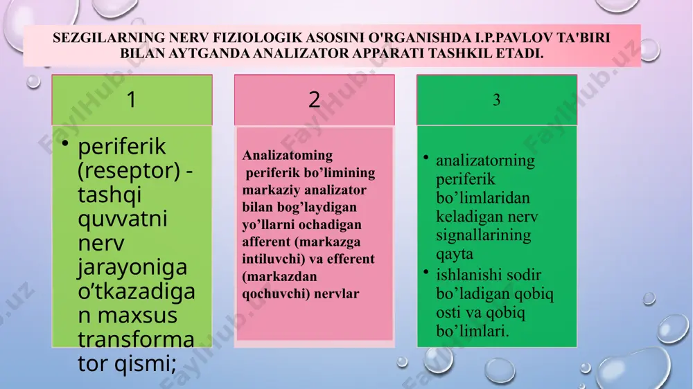 qonuniyatlar a. figura va fonning ilgarigi harakatga bog‘liqligi qonuni. b. idrokning konstantliliga qonuni. v. kutishlar va taxminlarning idrokka ta’siri. g. o‘zgarmas ma’lumotnnng idrok qilinmasligi qonuni. d. anglanganlik qonuni. ye. taxminlarni tekshirish jarayonida idrok qilish. idrok turlari fazo idroki vaqt idroki harakat idroki 1 idrok tiplari sintеtik - atrofdagi olamni yaxlitlikda, uning barcha jihatlari,sohalari, qirralari bilan, ko‘pincha detallarini sezmagan holda idrok etadigan insonlarga xos. idrok tiplari analitik detallarni, xususiy jihatlarni idrok etishga moyillik va atrofdagi olamni yaxlitlikda idrok etishga qiyinchilik mavjud idrok tipi. analitiko-sintеtik – u yoki bu darajada xususiy, detallarni va umumiy, yaxlitlikda idrok etish tendensiyasi mavjud bo‘lib, eng ko‘p tarqalgan tip. idrok xususiyatlari idrok anglanilganlik va umumiylik xarakteriga ega. inson tomonidan idrok etilgan narsa yoki hodisa u uchun ma’lum ma’noga ega (masalan, g‘isht, non, metall qurilma) va shaxsiy ma’noga, ahamiyatga ega (foydali-zararli, kerakli-keraksiz, chiroyli-xunuk). idrok predmetli xarakteriga ega. u ma’lum ma’noga va qo‘llanishga ega turli obyekt, hodisa, holat, predmetlar …