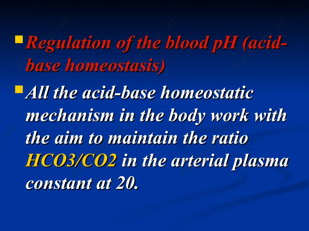he co2 blood level. the ratio increases above 20 causing rise of the blood ph. causes: 1- hyperventilation as in high altitudes. 2- psychogenic dyspnea and anxiety. 3- neurological disorders as tumors, strokes, meningitis and certain trauma of the brain. 4- fever. correction this occurs by renal correction only. the co2 decrease in the tubular cells, so h+ secretion decreases leading to: 1- incomplete hco3 reabsorption in the pcts and the excess is excreted in the urine. 2- decreased addition of new hco3. 3- excretion of alkaline urine containing excess hco3. 4- minimal excretion of acid phosphates and ammonium salts.