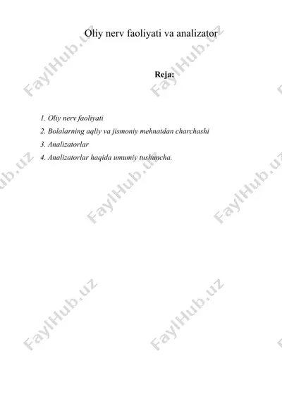 oliy nerv faoliyati va analizator — DOC
