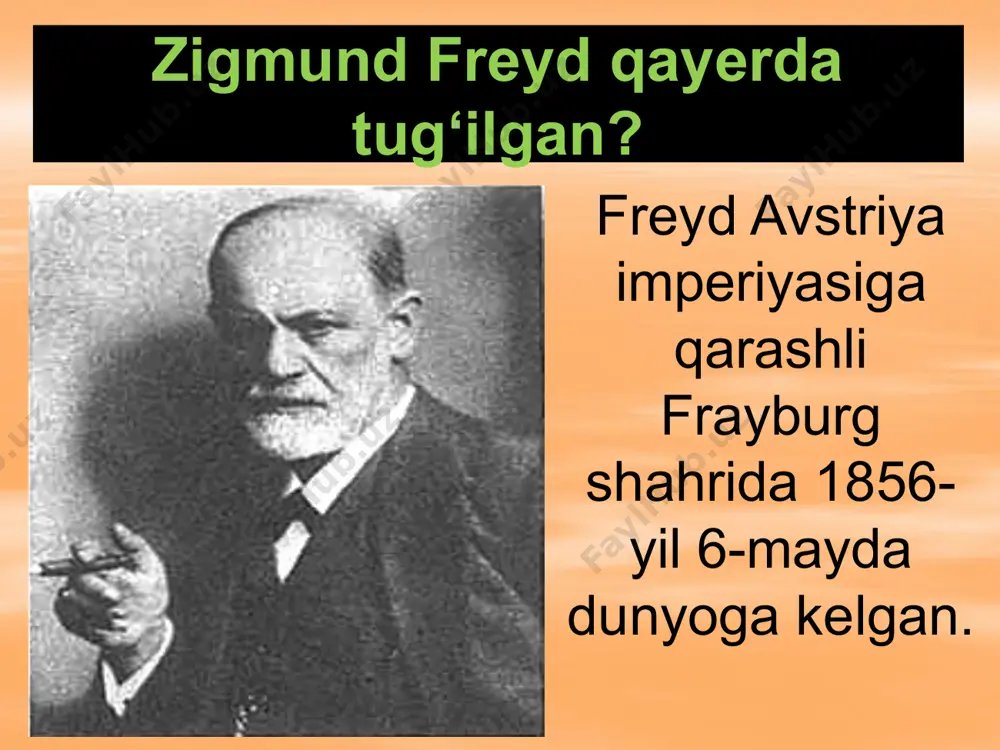 vrozlarni davolashda gipnoz usulidan foydalanardi. g‘oyani xotinlar beradi, erlar uni amalga oshiradi! marta: “qachon sen boshqa erkaklarga o‘xshab ko‘proq pul ishlab kelasan. ertadan kechgacha kasal davolasang ham, olib kelgan pulingning barakasi yo‘q” freyd: “e xotin! sen nimani ham tushunarding. bu nevrotiklarga soatlab gapirasan, baribir tuzalishmaydi. ertasi kuni yana hech narsa bo‘lmagandek ko‘zingga lo‘q qilib qarab o‘tirishadi”. breyerning usuli ham yordam bermayapti! marta – freyd rafiqasi marta: zigmund! ustozing sharko nevrozlar napoleoni bo‘lsa, sen ayollar napoleoni bo‘lib qolding! sen mening napolenonim bo‘lgin! buyuk dialog! marta: “sen soatlab gapirma, ularning o‘zlari soatlab gapiraversin. sen eshitib o‘tiraver”. freyd: “sen o‘ylab gapirayapsanmi? ularning o‘zlari gapirsa, qanaqa qilib o‘zlari tuzaladi” marta: “hech narsa qilmaydi! xotin kishi o‘zi gapirib, o‘zi tuzalaveradi” © z.ibodulayev. ©www.asab.uz erkak va ayol – faqat er-xotinmi? ayollar bizni doimo buyuk ishlarga undaydi, biroq ularni amalga oshirishga doimo xalaqit berishadi. © z.ibodulayev. ©www.asab.uz bemorlarning dardini eshitaverish jonga tegdi? davolashning boshqa usulini o‘ylab topishim …
