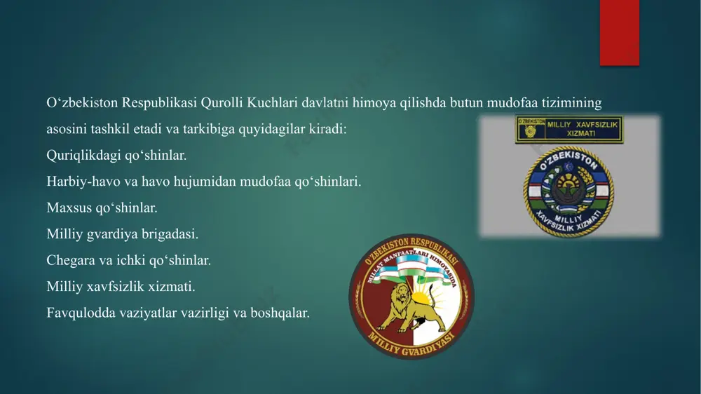 yarmi iqtisodiyotning davlatga qarashli bo‘lmagan sektorida ishlab chiqildi, bu sektorda 4 millionga yaqin kishi ish bilan band bo‘ldi. foydalanilgan adabiyotlar 1. karimov i.a. o'zbekistonda demokratik o'zgarishlarni yanada chuqurlashtirish va fuqarolik jamiyati asoslarini shakllantirishning asosiy yo'nalishlari. - т.: o'zbekiston, 2. karimov i.a. o'zbekiston xxi asr bo'sag'asida: xavfsizlikka tahdid, barqarorlik shartlari va taraqqiyot kafolatlari. - т.: o'zbekiston. 1997 3. karimov i.a. 0 ‘zbkiston xxi asrga intilmoqda. - т.: 0 ‘zbekiston, 1999 image6.png image7.png image8.png image9.png image10.png image11.png image12.png image13.png image14.png image15.png image16.png image17.png image18.png image19.png image20.png image21.png image22.png image2.png image3.png image4.png image5.png