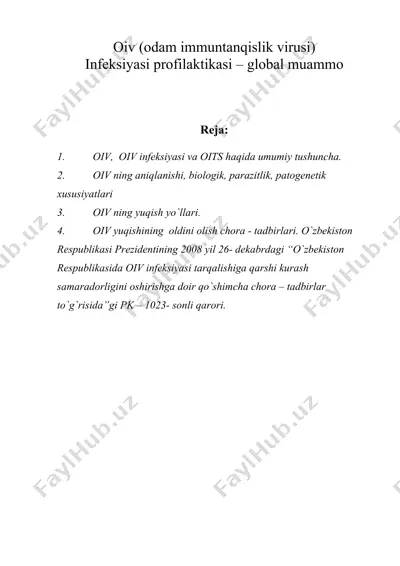 oiv (odam immuntanqislik virusi) infeksiyasi profilaktikasi – global muammo — DOC