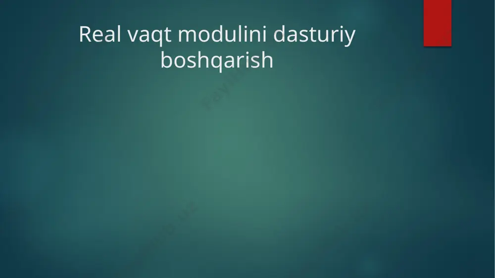 rtosni o'rganish va dasturlash uchun hujjatlarning mavjudligi. jamoa va foydalanuvchi bazasi: jamoatchilik tomonidan qo'llab-quvvatlanadigan ochiq manba tizimlar (masalan, freertos). rtos turlari; quyida mashhur rtoslar va ularning qo'llanilish sohasi: freertos: ochiq manba, kichik hajmli qurilmalar uchun mos, keng jamoa qo'llab-quvvatlovi. vxworks: sanoat va aviatsiya tizimlari uchun ishonchli va xavfsiz. qnx:avtomobil va tibbiyot sohasidagi qattiq real vaqt talablariga mos. rtems:kosmik va harbiy tizimlar uchun ishlatiladi. zephyr:iot va kichik hajmdagi qurilmalar uchun moslashuvchan rtos. rtosni baholash va tanlash rtosni tanlashdan oldin testdan o'tkazish uchun kichik loyiha yoki prototipda sinov o'tkazing. sinovda quyidagilarni baholang: tizimning ishlash tezligi. kechikish darajasi. xotira va protsessor resurslaridan foydalanish. import random return random.randint(0, 100) # tasodifiy qiymatni qaytarish # sensor ma'lumotlarini qayta ishlash funksiyasi def process_sensor_data(data): if data > 70: print(f"ogohlantirish: sensor qiymati juda yuqori ({data})!") elif data = task["interval"]: task["task"]() # vazifani bajarish task["last_run"] = current_time # oxirgi bajarilgan vaqtni yangilash time.sleep(0.1) # resurslarni tejash uchun qisqa kechikish# …