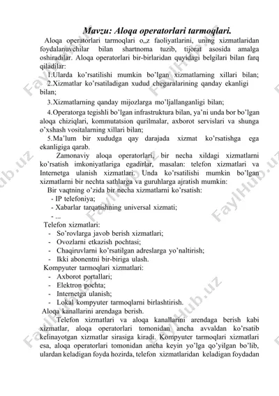 aloqa operatorlari tarmoqlari — DOCX