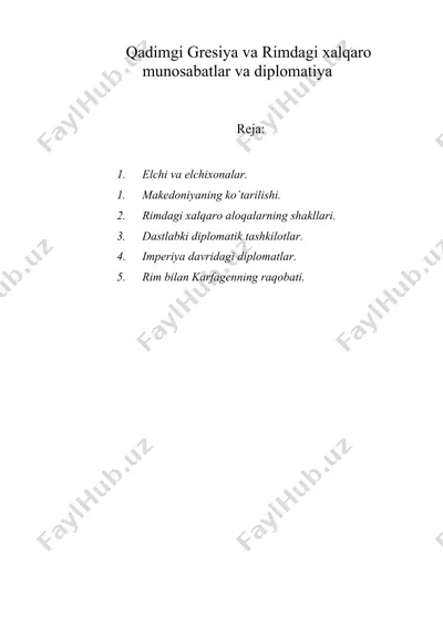 qadimgi gresiya va rimdagi xalqaro munosabatlar va diplomatiya — DOC