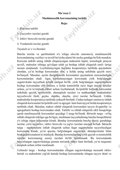mashinasozlik korxonasining tarkibi — DOCX