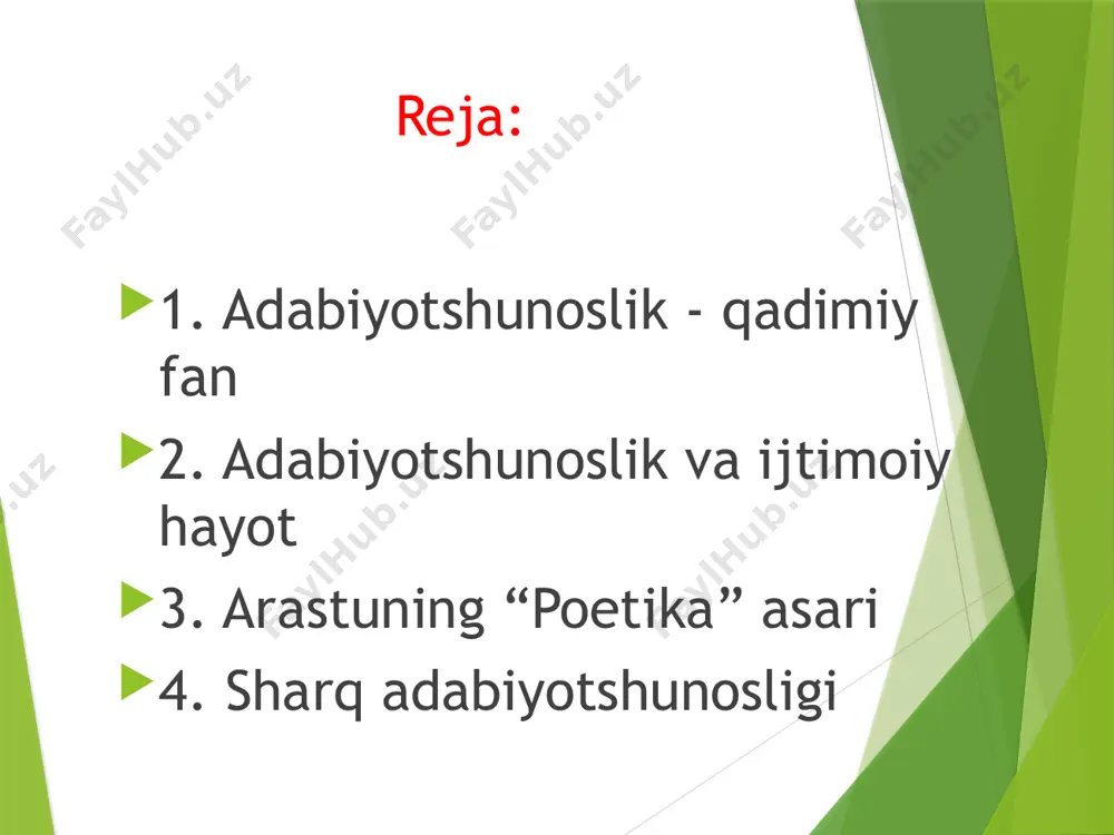 ndlarning adabiyot va uning ahamiyati haqidagi mulohazalari adabiyotshunoslikning fan sifatida ravnaq topishiga ta'sir ko‘rsatgan. forobiy aristotelning “poetika”sini sharhlab, eramizdan avval yashagan bu donishmand o‘zining she'r satrlari haqidagi mulohazalarini to‘la bayon qilishga ulgurmagan, der ekan, u she'r san'ati haqida shunday deydi: “bu san'at biror maqsadni amalga oshirayotgan paytda yo‘ldan chiqib ketmaslikka yordam beruvchi va inson xayolini qog‘ozda namoyon etuvchi san'atdir. she'rning olti xili bor. shundan uchtasi yaxshi va uchtasi yomon xildir. yaxshilaridan birinchisi shuki, inson uning yordamida aqliy quvvatini mukammallashtiradi, san'atga olib boruvchi fikri oydinlashadi, yaxshi ishlarga, fazilatli bo‘lishga ilhomlanadi, xasislik, yomon va qabih ishlardan saqlanadi. ikkinchi yaxshi xili kishining ruhiy sezguliklarini yuksaltiradi, haddan tashqari ehtiyotkorlikdan xoli qiladi, izzat-nafsni saqlaydi, a`zablanishdan, yomon ishlardan ehtiyot bo‘lishga yordam beradi. uchinchisi, ana shu yuqorida qayd etilgan yaxshi xislatlarni namoyon etishga yordam beradi.” ijtimoiy fanlardagi har qanday yangicha yondashuv avvalgi qarashlar zaminida paydo bo‘ladi. jumladan, eramizdan avvalgi 384—322 yillarda yashab o‘tgan aristotel ham “poetika” asarida …
