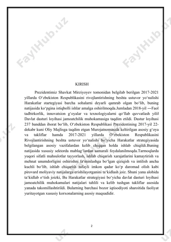 va kelib tushgan takliflar asosida yanada takomillashtirildi. bularning barchasi bozor iqtisodiyoti sharoitida faoliyat yuritayotgan xususiy korxonalarning asosiy maqsadidir. tadbirkorlik subyektlari bu kabi imkoniyatlardan unumli foydalanishi uchun o‘zbekiston respublikasi davlat soliq qo‘mitasi tomonidan ularga zarur qulayliklar yaratilmoqda. jumladan, o‘zaro sifatli elektron axborot almashinuvini joriy etish, davlat soliq xizmati organlari ishining samaradorligini oshirishga qaratilgan o‘ttizga yaqin dastur amaliyotga tatbiq etila boshlandi hamda soliq to‘lovchilarga o‘ndan ortiq interaktiv, ya’ni qog‘ozsiz, masofadan turib xizmatlar ko‘rsatilayotir. mustaqillik yillarida o‘zbekistonda bozor iqtisodiyotining asosi bo‘lgan xususiy mulk ustuvorligini mustahkamlaydigan barqaror qonunchilik bazasi yaratilganini qayd etish zarur. o‘rta mulkdorlar sinfini shakllantirish, mamlakat iqtisodiyotini barqaror yuksaltirish, yangi ish o‘rinlari yaratish va aholi daromadini oshirishning muhim omili bo‘lgan kichik biznes va xususiy tadbirkorlikni jadal rivojlantirish bo‘yicha qulay ishbilarmonlik muhiti hamda ishonchli huquqiy kafolatlar yaratildi. jamiyatning iqtisodiy rivojlanishi juda serqirra jarayon bo'lib, u o'z ichigaiqtisodiy o'sish, iqtisodiyotdagi tarkibiy o'zgarishlar, aholi hayotining sifati va shart-sharoitlarining takomillashuvini oladi. u hech qachon bir tekis, …