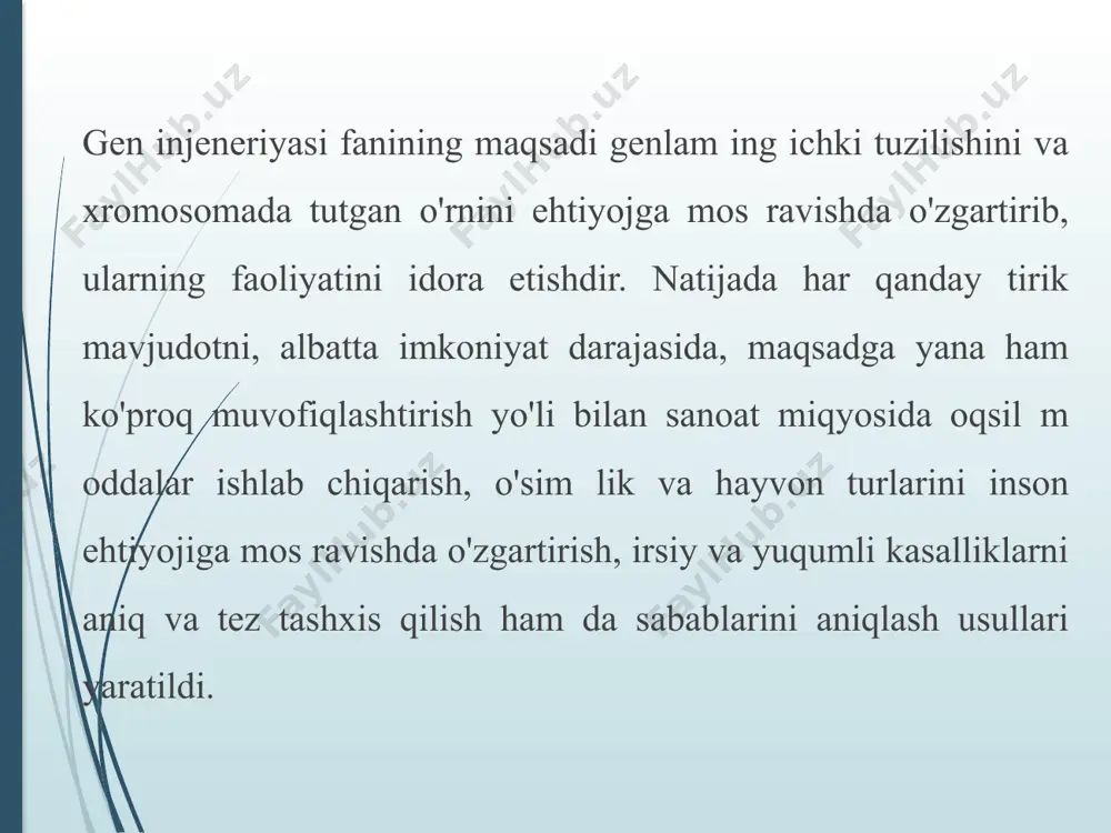 ajratib olishni ishlab chiqadilar. bir turga mansub boʻlgan, lekin ayrim genlari bilan bir-biridan farqlanuvchi bakteriya hujayralari alohida shtamm deb ataladi. genetik xususiyatlarini hisobga olib shtammlarga nom beriladi. masalan, “ lac” (lak minus) shtammda laktozani parchalovchi genining faoliyati u mazkur fermentning noaktiv, ya’ni mutant formasini sintez qiladi. har qanday shtammga oid mutatsiya oqibatida o'zgarib, bir dona bakteriya bo'linib ko'payishi natijasida hosil bo'lgan hujayralar to'plami mazkur shtammning kloni deb ataladi.. bakteriyalarning o`sishi va ko`payishi bakteriyalarni laboratoriyada ko'paytirish bakteriyalarni sun’iy ko'paytirish uchun maxsus oziq muhitlardan foydalaniladi. oziq muhitlar tarkibida. 1) uglerod. azot, kislorod, vodorod manbayi; 2) anorganik birikmalar (tuz); 3) o'sish omillari bo'lishi shart. mikroorganizmlarni o'sishi va rivojlanishiga oziq muhitning tarkibidan tashqari, uning fizik-kimyoviy holati (ph , osmotik xossalari, yopishqoqligi) ham katta ahamiyatga ega oziq muhitlar tarkibi. xossasi va maqsadiga ko'ra bir necha guruhlarga bo'linadi: 1. konsistensiyasi (qattiq suyuqligi) boʻyicha: a) suyuq. b) qattiq, v) yarim suyuq. 2. tarkibi bo'yicha; a) oddiy (minimal) …