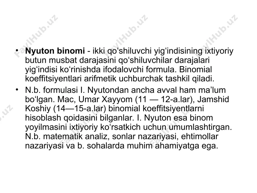 nyuton binomi. polinomial formula. kiritish va chiqarish usuli. rekurent munosabatlar - Page 3