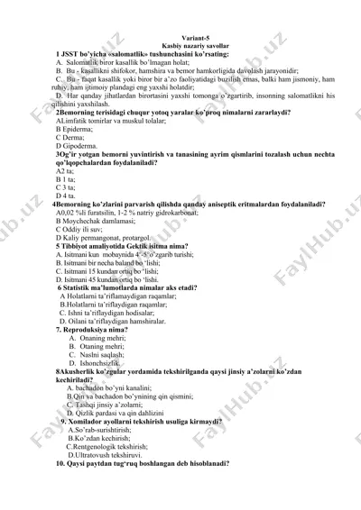 kasbiy nazariy savollar variantlari — DOCX