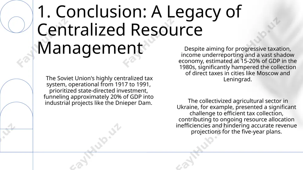 crucial industrial projects across the soviet union. 5. indirect taxes: turnover taxes and revenue generation despite the goal of progressive taxation, the actual impact on income inequality in rural areas like ukraine was muted due to widespread underreporting and the prevalence of a large shadow economy in agricultural sectors, hindering effective redistribution. soviet tax policy, aiming for progressive taxation, intended to redistribute income, with higher earners in urban centers like moscow and leningrad facing higher rates; however, the effectiveness was limited by a lack of precise income data. the planned economy, coupled with a significant portion of the population working in state-owned enterprises, meant a large proportion (approximately 70% at its peak) of national income was already under direct state control, reducing the impact of direct taxes on income redistribution 6. impact on income redistribution the shadow economy in soviet ukraine in the 1970s and 80s, estimated to represent 15-20% …