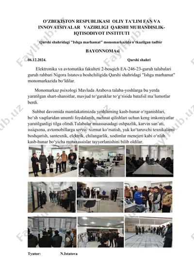 "ishga marhamat" monomarkazi tadbiri — DOCX