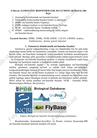 zamonaviy bioinformatik ma’lumotlar bazalari — DOCX