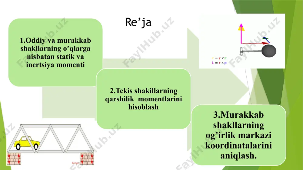 r. dеmаk: ii-to’rtburchаkning bоsh o’qi zs o’qidir, dеmаk: foydalanilgan adabiyotlar 1. m.mirsaidov, p.j.matkarimov, a.m.godovannikov materiallar qarshiligi: [oliy o’quv yurtlari uchun darslik]. – t., “fan va texnologiya”, 2010, - 412 bet. 2. materiallar qarshiligi. а.f.smirnov taxriri ostida. toshkent. «o’qituvchi»,1988. 3. к.м. mansurov. materiallar qarshiligi kursi. toshkent. “o’qituvchi”, 1983. 4. м.т.o’rozboev " materiallar qarshiligi kursi",toshkent: o’qtuvchi, 1979, 510 б. 5. м.mirsaidov, p. matkarimov, t. sultonov. materiallar qarshiligi fanidan ma’ruzalar to’plami. //toshkent. tiqxmmi. toshkent. 2000. 6. m.mirsaidov, b.yuldashev, b.urinov „materiallar qarshiligi” fanidan mustaqil topshiriqlarni bajarish bo’yicha metodik ko’rsatma, i, ii, iii-qism.–toshkent. timi. 2007. 46 b. 7. b.yuldashev «materiallar qarshiligi» fаnidаn amaliy mashg‘ulotlarni o‘tkazish va hisob-grafik ishlarini bajarish bo’yicha uslubiy qullanma.–toshkent. timi.2014.107 b. e’tiboringiz uchun rahmat! image4.png image5.jpg image2.png image3.png image6.gif image7.gif image8.gif image9.wmf image10.wmf image11.wmf image12.wmf oleobject1.bin oleobject2.bin oleobject3.bin oleobject4.bin image13.wmf image14.png oleobject5.bin image15.png image16.wmf image17.png oleobject6.bin image18.png image19.wmf image20.wmf oleobject8.bin oleobject9.bin image21.gif image22.wmf image23.wmf oleobject10.bin oleobject11.bin image24.wmf image25.wmf oleobject12.bin image26.png oleobject13.bin image27.wmf …