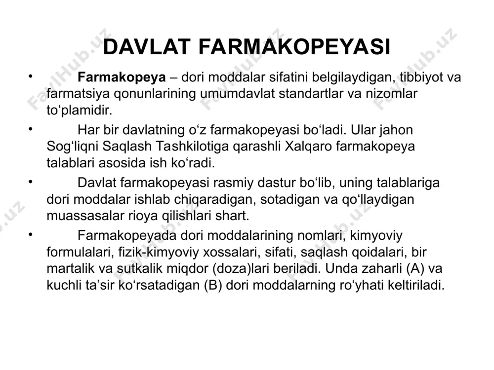si maxsus aylanma shkaflar bilan jihozlangan bo‘lib, tayyorlangan dorilar shu shkafda saqlanadi. assistentlar xonasida dorilar tayyorlanadi, buni odatda 2 ta assistent bajaradi. ular o‘zlari tayyorlagan dorilarning sifatiga to‘la javobgardir. assistentlarning ish joylari tayyorlanadigan dori turiga qarab jihozlanadi. dori moddalarini saqlash qoidalari dorixonalarda bo‘ladigan dorilar asosan zaharli – a ro‘yxatga kiradigan va kuchli ta’sir qilishga ega bo‘lgan moddalar – b ro‘yxatga kiritiladigan va boshqa moddalar bo‘ladi. zaharli moddalar – venena deb ataladi, kuchli ta’sirga ega moddalar - heroica deb ataladi. dorixonalarda a ruyxatga kiradigan moddalar venena deb yozib qo‘yilgan metall yaщiklarda yoki seyflarda qulfog‘lik holda saqlanishi kerak. yaщikning ichki tomoniga shu yerda joylashgan zaharli moddalarning bir martalik va sutkalik eng katta dozalari ko‘rsatilgan ro‘yxat yopish tirib qo‘yiladi. b ro‘yxatga kiradigan dori moddalari esa heroica deb yozilgan alohida shkaflarda saqlanadi. hamda bir martalik va sutkalik eng katta dozalari ko‘rsatiladi, shuningdek idish og‘irligi ham ko‘rsatiladi. davolash muassasalarining bo‘limlari va xonalarida ham zaharli va …