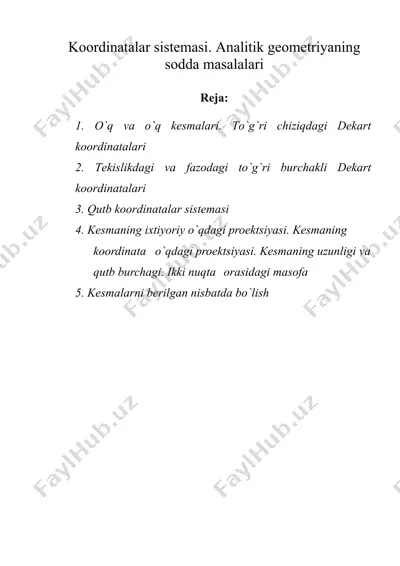 koordinatalar sistеmasi. analitik gеomеtriyaning sodda masalalari — DOC