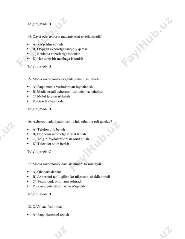 axborot iste'moli madaniyati bo'yicha test savollari - Page 4