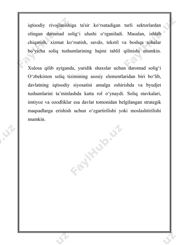 lar yoki tijorat mulk solig‘i stavkalari yuqoriroq bo‘ladi. aniq raqamlar yildan-yilga yoki hududdan-hududga qarab farq qilishi mumkin. 4. soliq hisoblash va to'lash tartibi: mulk solig‘ini hisoblashda yuridik shaxslar mulkni baholash qiymatini asos sifatida oladilar. soliq stavkalari esa mahalliy hokimiyatlar tomonidan belgilanishi mumkin. soliq to'lovlari, odatda, yil oxirigacha bir necha teng qismlarga bo‘lingan holda amalga oshirilishi zarur. 5. soliq imtiyozlari: ayrim hollarda, yuridik shaxslar mulk solig‘i bo‘yicha imtiyozlarga ega bo‘lishlari mumkin. misol uchun, ijtimoiy muhim loyihalar uchun ishlatiladigan mulk, ekologik toza texnologiyalar yoki qishloq xo‘jaligi mahsulotlari ishlab chiqaruvchilari uchun ajratilgan mulklar soliqqa tortilishi mumkin emas yoki soliq past stavkalarda hisoblanadi. 6. rasmiy statistik ma'lumotlar: o‘zbekiston respublikasi davlat soliq qo‘mitasi tomonidan e'lon qilingan statistik ma'lumotlarga ko‘ra, yuridik shaxslar mulk solig‘i davlat byudjeti daromadlarining muhim qismi hisoblanadi. har yili byudjetga tushadigan mablag‘lar miqdori oshib bormoqda va moliya yili uchun umumiy prognozlar ko'rsatadi, undirilgan soliq summasi yillar davomida barqaror o‘sib kelganini. 7. yuridik shaxslar …