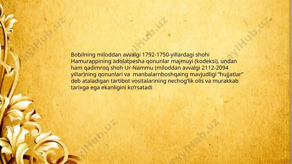 xsga 1469- yilda bergan yorlig’i, toshkent hokimi yunusxo’janing 1797-yil 2-iyunda peterburgga-rossiya podshosiga o’z elchilari orqali yuborgan yorlig’i va boshqalarni eslab o’tish mumkin. mazkur davr yorliqlarida o’ziga xos lisoniy qolip shakllangan, yorliqlar matn jihatidan arianaviy tarkibiy qismlarga ega bo’lgan masalan, eslab o’tilgan yorliqlaming birinchisi - «to’xtamish so’zim yagaylaga» deb, ikkinchisi - «temur qutlug’ so’zim» deb, uchinchisi esa - «sulton umarshayx bahodir so’zim» deb boshlangan. bayonda ham muayyan qolip bor, shuningdek, albatta, yorliq raqam qilingan sana va joy ko’rsatilgan. patta matnlarida ham o’ziga xos doimiy tarkib va muayyan nutqiy qolip mavjud bo’lgan. umuman, o’tmish hujjatlaridagi muayyan turg’un tarkib va nutqiy qolip o’zbek (turkiy) hujjatchiligi uzoq tarixiy tajriba va tadrijiy takomil mahsuli ekanligining dalilidir oktabr to’ntarilishidan so’ng sho’rolar tuzumi iqtisodiy, ijtimoiy- siyosiy va madaniy hayotning barcha sohalarini o’zining yo’rig’iga soldi. butun mamlakatdagi hujjatchilik idoraviy ish yuritish tamoyillari ham bu yo’riq sirtmog’idan chetda qolmadi. . turkiston o’lkasining 191s - yildagi asosiy qonunida o’zbek varus …