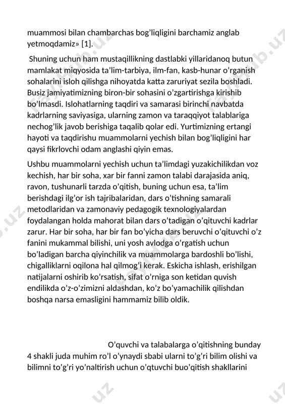 bo‘lmaydi, chunki guruh katta bo ‘lishi, talabalarning hamm asini jalb qilish qiyinligi, vaqtning kamligi katta ta ’sir ko‘rsatadi. shuning uchun o ‘qituvchi birinchi usuldan, ya’ni o ‘zi muam - moni qo‘yib, o ‘zi hal qilish usulidan ko‘proq foydalanadi. talabalar muammoni hal qilish yo‘lini, undagi qaram aqarshiliklarni tinglab, o ‘zi ham faol fikrlab boradi. har bir katta va m uhim mavzuni o ‘tishda oldindan nimani aniqlashim izni, qanday m unosabatlam i olish talab etilishini va unga qanday vositalardan foydalanishimiz lozimligini aytib o ‘tish maqsadga muvofiqdir. talaba m a’ruza m aqsadini bilib olsa, uni tushunishi ancha oson bo‘ladi, qaysi yo‘nalishda hal qilinayotgani va qanday vositalardan (m atem atik apparat, form ula) foydalanilayotganini to ‘g‘ri tasavvur qilib boradi. 0 ‘qituvchi m a’ruzaga tayyorlanishni ishchi reja tuzishdan boshlashi lozim. dastur m aterialini soatlarga bo'lib chiqadi. buning uchun o ‘qituvchi aw al kurs bilan tanishib chiqishi kerak, keyin reja tuzadi. adabiyotlar ro ‘yxatini berishda o …