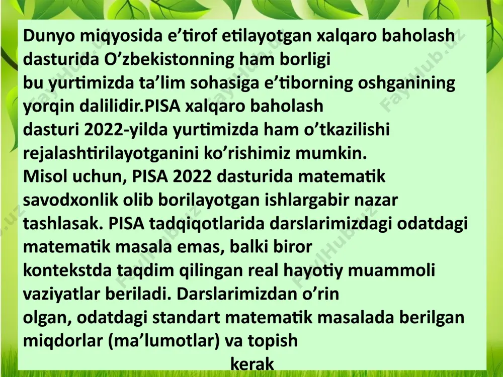pisa xalqaro baholash dasturida matematikaga oid mazmun sohalari - Page 2