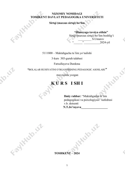 bolalar ruhiyatini o’rganishning pedagogic asoslari — DOCX