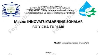 innovatsiyalarning sohalar bo‘yicha turlari — PPTX