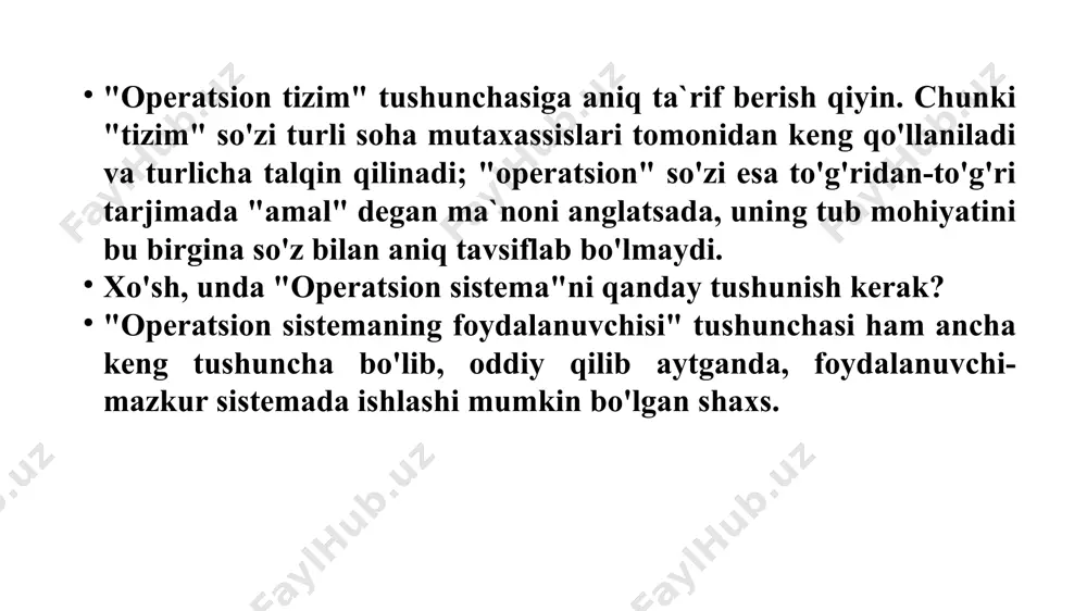 va ehm resurslarini har tomonlama samarali boshqarishi lozim. qulaylik. operatsion sistemada ko'p hollarda bir paytda ikki va undan ortiq foydalanuvchi ishlaydi. ular operatsion sistema orqali turli maqsadli va turli algoritmli masalalarni hal qiladilar. ravshanki, bunday holda har bir foydalanuvchiga keng qulayliklar yaratilishi talab etiladi. shu bois mazkur xususiyat operatsion sistemaning muhim xususiyati hisoblanadi. unix operatsion tizim oilasi. unix operatsion sistemasini turli firmalar ishlab chiqaradi, bular: at&t, dec, sun, hewlett-packard, ibm, sco va boshqalar. birinchi unix operatsion sistemasi chiqqaniga 30 yil bo’lgan bo’lsada hali ham o’zining ishonchli va zamonaviyligi bilan to’xtovsiz tarqalib bormoqda. unix operatsion sistemalarining yutuqlarida at&t mutaxasislari va berkli universitetining talabalarining katta hissasi bor. unix operatsion sistemalari ko’plab korxona, firmalar serverlariga, stol kompyuterlariga o’rnatilgan. hozirgi kunda unix operatsion sistemalari talablariga javob bera olmaydigan birorta ham kompyuterni topish mumkin emas. unix ko’pplatformali, ko’pfunksiyali va ko’p foydalanuvchili operatsion sistemadir. hozirda unixning yopiq kodli, pulli va ochiq kodli tekin(bsd oilasi, linux) versiyalari …