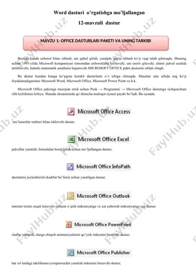 microsoft word va office dasturlarini o'rgativ uchun qo'llanma — DOCX