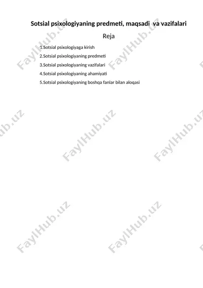 sotsial psixologiyaning predmeti, maqsadi va vazifalari — DOC