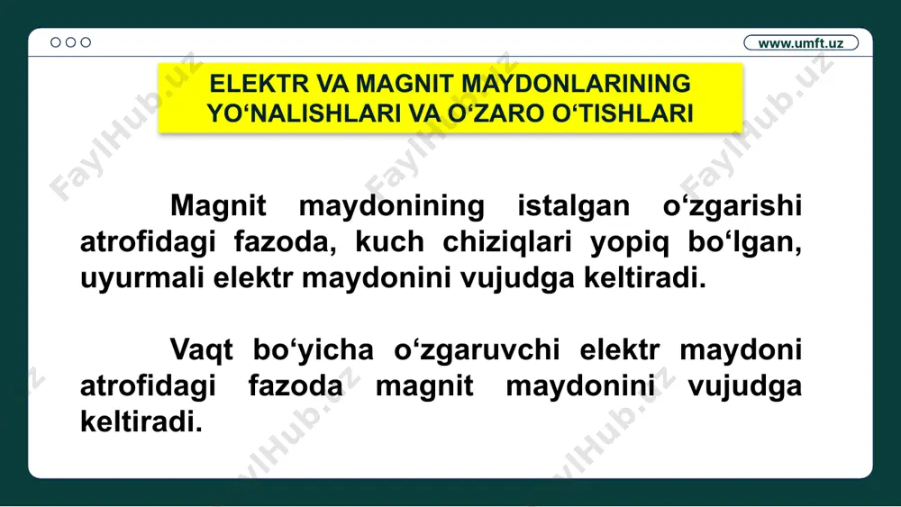 iy sayti 3. estudy.uz – tatu talabalari uchun fizikadan masofaviy ta’lim tizimi 4. yenka.com 5. http://phet.colorado.edu/ 6. http://www.falstad.com/mathphysics.html 7. http://www.quantumatomica.com.uk/download.html 8. http://school-collection.edu.ru www.umft.uz media1.mp4 image1.png media2.mp4 image2.png image3.png image4.png image5.png image6.png image7.png image8.png image9.png image10.png image11.png image12.png image13.png image14.png image15.png image16.png image17.png image18.png image19.png image20.png image21.png image22.png image23.png image24.png image25.png image26.png image27.png image28.png image29.png image30.png image31.png image32.png image33.png image34.png image35.png image36.png image37.png image38.png image39.png image40.png image41.png media3.mp4 image42.png image43.png image44.png image45.png image46.png image47.png image48.png image49.png image58.png image59.png image50.png image51.png image52.png image53.png image54.png image55.png image56.png image57.png image60.png image61.png image62.png image63.png image64.png image65.png media4.mp4 image66.png image67.png media5.mp4 image68.png image69.png image70.png image71.png