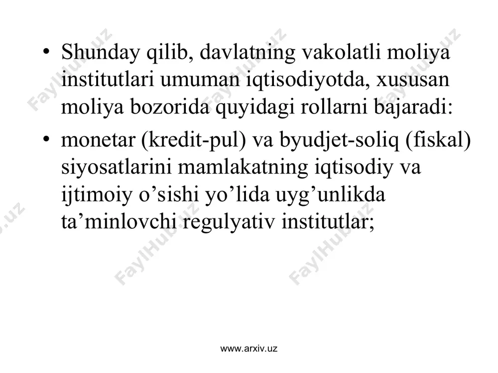 davlat va xalqaro moliya institutlarining moliya bozorlaridagi faoliyati va ro’li - Page 5