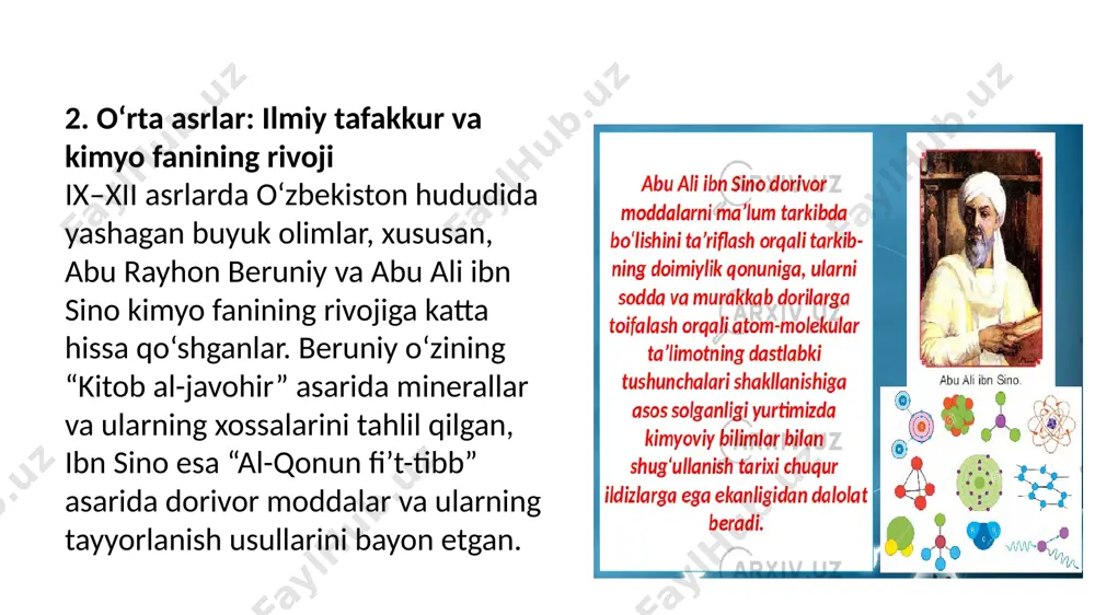 maytirish ham dolzarb vazifalardan biridir. istiqbolli loyihalar sifatida kimyo klasterlari tashkil etish va yangi ishlab chiqarish quvvatlarini yaratish rejalashtirilgan. shuningdek, yuqori malakali kadrlarni tayyorlash va ilmiy tadqiqotlarni ishlab chiqarish bilan hamkorlikda rivojlantirish strategiyasi ham muvaffaqiyatli amalga oshirilmoqda. umuman olganda, kimyo sanoatining kelajakdagi muvaffaqiyati o‘ziga xos texnologik yangilanishlarga, investitsiya oqimlariga va innovatsion yondashuvlarga bog‘liq bo‘lib, mamlakatni dunyo bozorlarida raqobatbardosh qilishda muhim rol o‘ynaydi. image1.jpeg image2.png image3.jpeg image4.jpeg image5.jpeg image6.jpeg image7.jpeg /docprops/thumbnail.jpeg