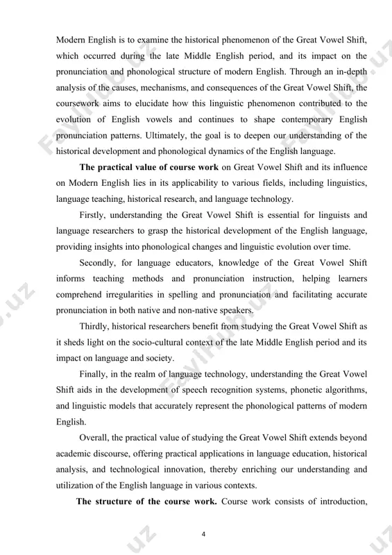 english remained the language of the common people. by the late middle english period, english was re-emerging as the dominant language, but it had undergone considerable changes due to centuries of contact with french and latin.[footnoteref:2] [2: algeo, j. (1991). the cambridge history of the english language (vol. 2). cambridge university press. (pp. 78-93) ] the great vowel shift refers to a series of systematic phonological changes that affected the long vowels of middle english. these changes resulted in a shift in the pronunciation of many vowel sounds, particularly those represented by the letters a, e, i, o, and u. instead of being pronounced as they were in middle english, these vowels underwent significant transformations in their articulation, leading to the emergence of new vowel qualities and diphthongs in modern english. several factors contributed to the onset of the great vowel shift, including linguistic, social, and phonetic influences. one key …