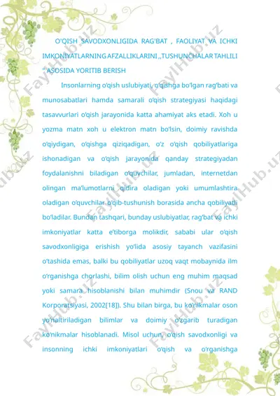 o'qish savodxonligida rag'bat va faoliyat — DOCX