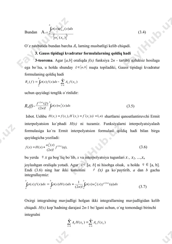 algebraik aniqlik darajasi eng yuqori bo`lgan formulalar - Page 5