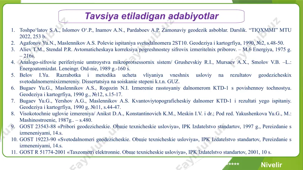 satuvchi analitik maʼlumotlar beriladi. injenerlik inshootlarining oʼqlari. rejalash chizmasi. bundan tashqari yuqorida qayd etilgan oʼqlarni bir-biriga nisbatan tutgan holatlarini bildiruvchi oraliq va balandlik masofalari ham chizmada batafsil koʼrsatiladi. loyihani joyga koʼchirishdan oldin u mukammal tekshirilishi shart. inshootning umumiy oʼlchami, alohida oʼqlar orasidagi masofalar yigʼindisiga teng boʼlishi kerak. loyihaviy chiziqni profilga tushirish va hisoblash. loyihaviy chiziqni profilga tushirishda maʼlum nuqtadan loyiha otmetkasi va berilgan nishablikka hamda inshootning texnikaviy maʼlumotlariga asoslanadi. maʼlum nuqtalarga loyiha chizigʼini tutashuvchi nuqtalari texnikaviy tomondan hisoblanilgan koʼpriklar va hokazolarni otmetkalari kiradi. inshoot loyihasi. injenerlik inshootlari qurilishi har tomonlama qidiruvlar asosida ishlab chiqilgan ishchi chizmalari loyihasi asosida amalga oshiriladi. loyihani joyga koʼchirish uchun zarur boʼlgan asosiy hujjatlar quyidagilardan iborat: inshootning bosh plani – 1:500- 1:2000 masshtabda tuzilgan boʼlib, topografik asosda barcha loyihaviy imoratlar, bosh nuqtalarning loyihaviy koordinatalari va xarakterli tekisliklarning otmetkalari koʼrsatiladi; ishchi chizmalar – yirik masshtablarda inshootning barcha qismlari planlari, qirqimlari va profillari beriladi; vertikal tekislash loyihasi – …