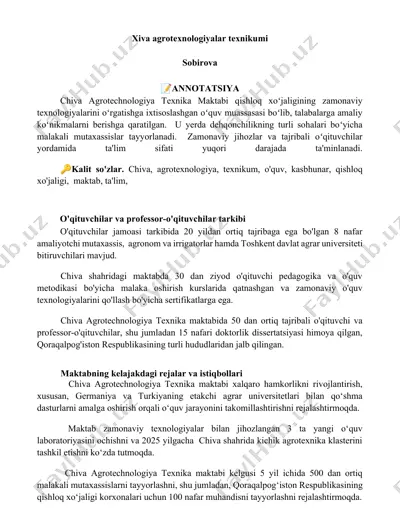 xiva agrotexnologiyalar texnikumi — DOCX