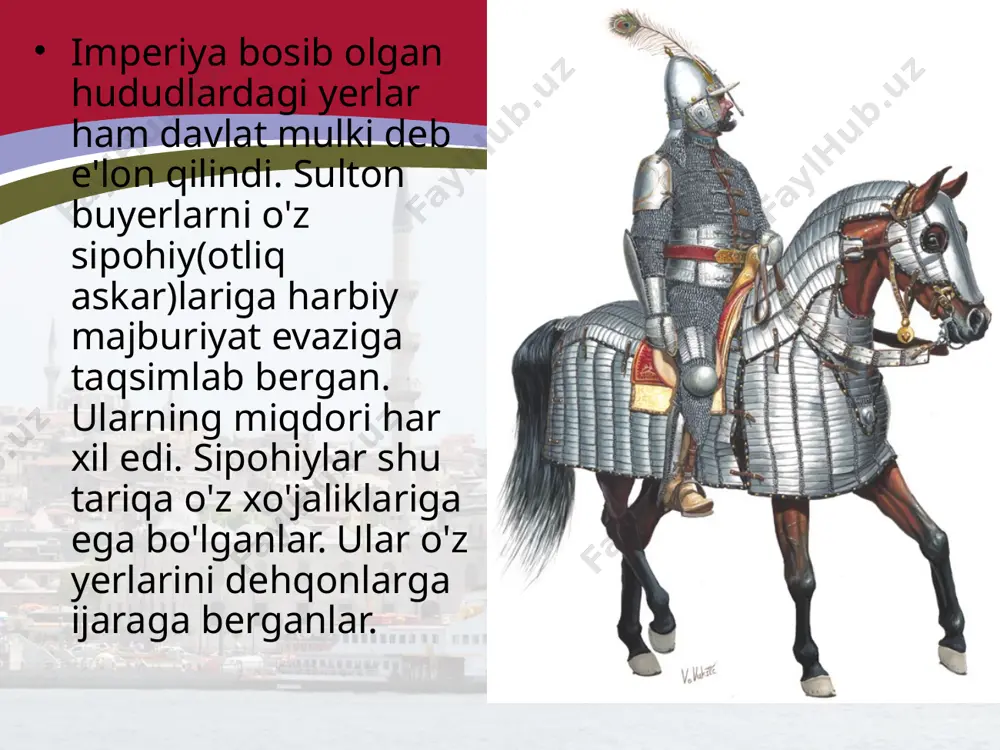 ligining namoyishi bo'ldi. savol va topshiriqlar usmoniylar imperiyasi tarixida xvi asr qanday o'rin tutadi? 2.nima uchun imperiyada uzoq vaqt ichki notinchlik hukm surdi? 3.turkiyaningyevropa davlatlariga qaramligi qay tariqa sodir bo'ldi? 4.turkiyadagi fransiya savdogarlariga qanday imtiyozlar berildi va nima uchun shunday qilindi? 5.turkiya—rossiya munosabatlari haqida nimalarni bilib oldingiz? image2.jpeg image3.jpeg image4.jpeg image5.jpeg image6.jpeg image7.jpeg image8.jpeg image9.jpeg image10.jpeg image11.jpeg image12.jpeg image13.jpeg image14.jpeg image15.jpeg image16.jpeg image17.jpeg image18.jpeg image19.jpeg image20.jpeg image21.jpeg image1.jpeg