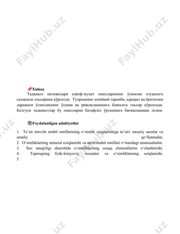 o'simliklar oziqlanishiga tashqi muhit omillarining ta'siri - Page 5
