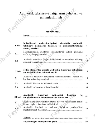 auditorlik tekshiruvi natijalarini baholash va umumlashtirish — DOC