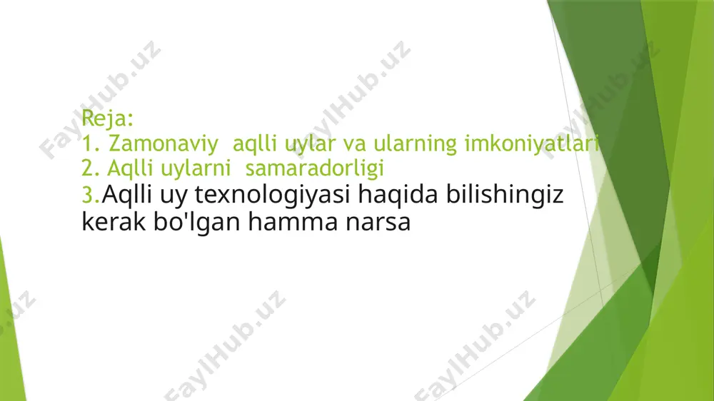 i mumkin. uylarni avtomatlashtirishning global bozori 2016 yilda taxminan 24 milliard dollarga baholandi. bu ko'rsatkich o'sishi kutilmoqda, chunki 2022 yilga kelib ko'proq odamlar aqlli uy texnologiyasini 53,5 milliard dollarga teng o'zlashtira boshlaydilar. video ko'ngilochar aqlli telefonlarning eng katta tarkibiy qismi bo'lishi kutilmoqda uy texnologiyasi, keyin uy xavfsizligi va monitoring xizmatlari. aqlli karnay texnologiyasi aqsh bozoriga muvaffaqiyatli kirib keldi, bu erda uy xo'jaliklarining taxminan 31% amazon echo yoki google nest kabi qurilmalardan foydalanadi. aqlli tizimni o'rnatish uchun uy egalari xarajatlarni tejashga katta foyda keltirishi mumkin. maishiy texnika va elektronikadan samaraliroq foydalanish mumkin, bu esa energiya sarfini kamaytiradi. uy jihozlarini nomi va miqdori 1 lampochka 28 2 rezitka 30 3 gaz plita 4 4 telivizor 5 5 kompyutir 2 6 konditsioner 9 lampochka rezitka gaz plita telivizor kompyutir konditsioner uy jihozlarini nomi va miqdori 1 2 3 4 5 6 28 30 4 5 2 9 lampochka rezitka gaz plita telivizor kompyutir …