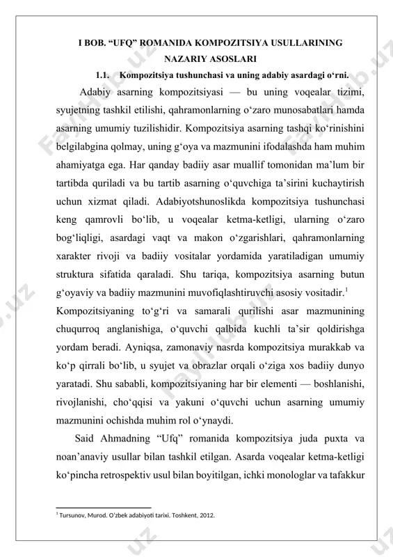atdan muhim ahamiyatga ega. qahramonning qishloqdagi osoyishta hayoti va urush maydonidagi dahshatli manzaralar o‘rtasidagi keskin o‘tishlar asarning asosiy mavzusini — insonning hayotidagi ziddiyat va qarama-qarshiliklarni ko‘rsatishga xizmat qiladi. badiiy makonlar o‘rtasidagi bu keskin kontrastlar romanning dramatik kuchini oshiradi. shuningdek, “ufq”da ichki monolog va qahramonning ruhiy holatini aks ettiruvchi psixologik tahlillar ko‘p qo‘llanilgan. bu usullar yordamida muallif qahramonning ichki dunyosidagi ziddiyatlar, ichki kurashlarni yanada aniqroq ifodalashga muvaffaq bo‘lgan. qahramonning urushdan keyingi ruhiy kechinmalari, o'tmishga bo‘lgan qarashlari, kelajak haqidagi umidlari ham ushbu psixologik qatlamda taqdim etiladi. syujet qatlamlari orasidagi o‘tishlarning mantiqiy va badiiy uyg‘unligi “ufq” romanini o‘zbek romanchiligida yangi bosqichga olib chiqdi. shu tariqa, kompozitsiya nafaqat voqealar yig‘indisi emas, balki butun asarning g‘oyaviy mazmunini ochuvchi va uni yaxlit holda ifodalovchi asosiy vosita hisoblanadi. bundan tashqari, romanda voqealar o‘rtasida ritm va tempo o‘zgarishlari ham sezilarli. muallif ba’zi joylarda syujetni sekinlashtiradi, tafsilotlarga e’tibor qaratadi, ba’zida esa keskin, dinamik sahnalar orqali dramatiklikni oshiradi. bu ham …